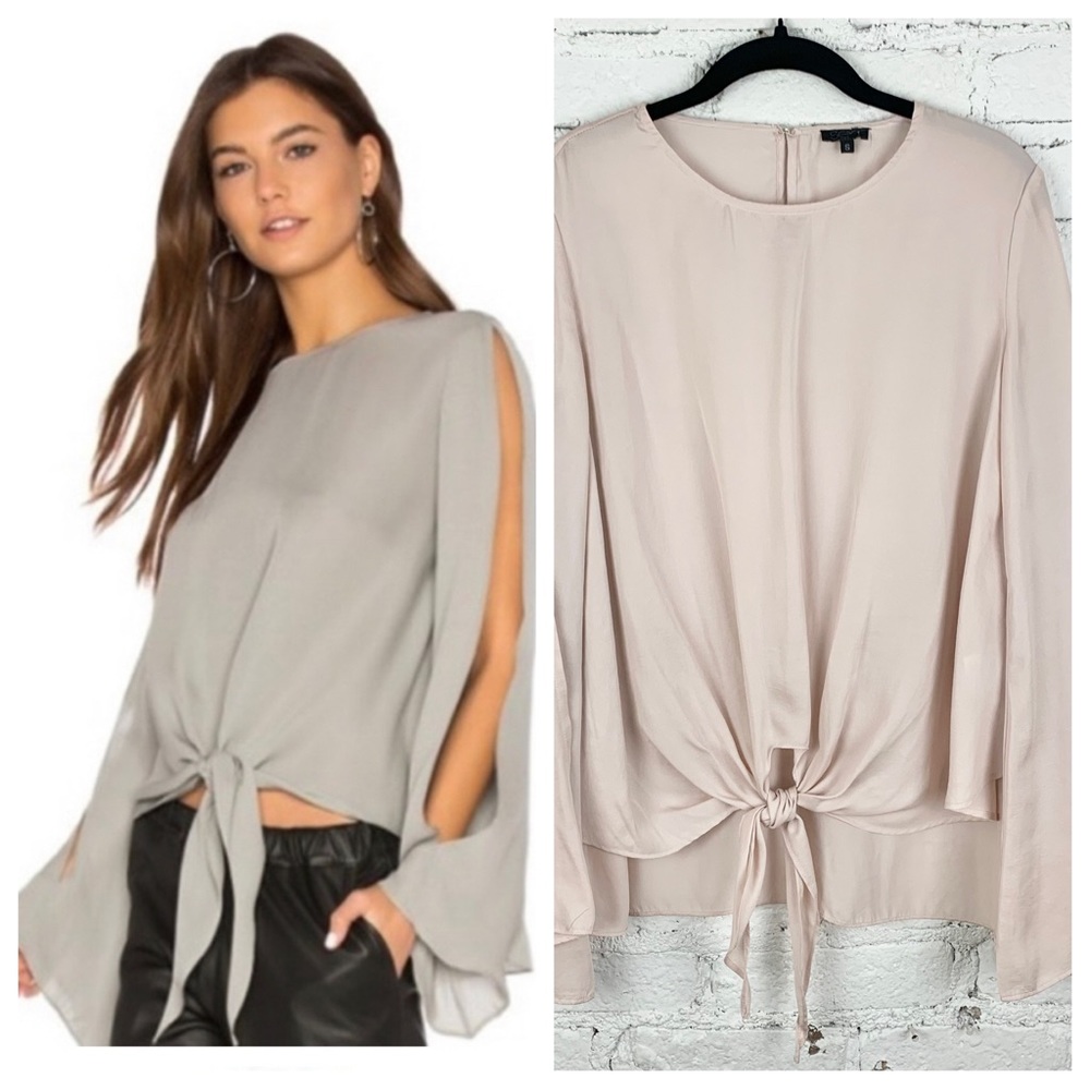 Sen Brena Pink Long Sleeve Blouse Sleeve Cut Out Front Tie Small